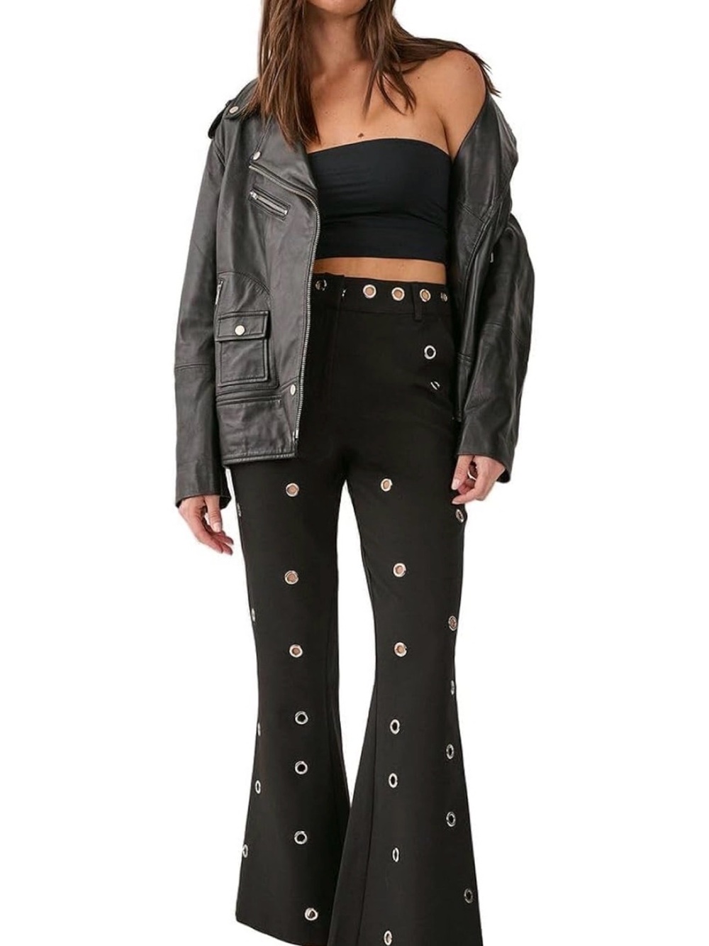 NWT Nasty Gal Black Eyelet Tailored Flared Pants XL